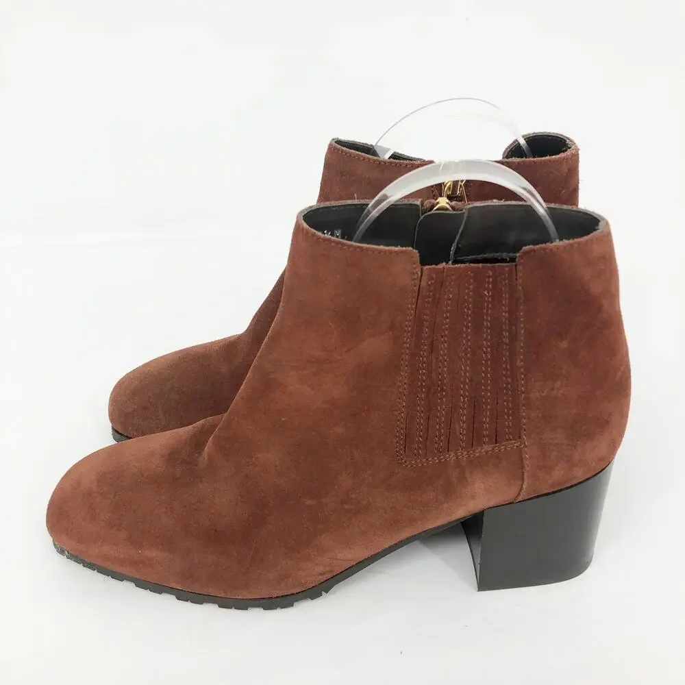 Aquatalia Womens Chelsea Boots SIZE 7.5 Brown Heeled Square Toe Suede NWOB